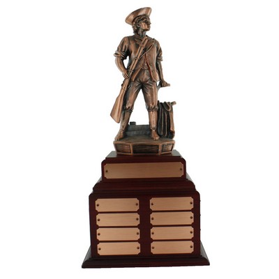 14" Bronze Perpetual Minuteman Trophy w/32 Name Plates