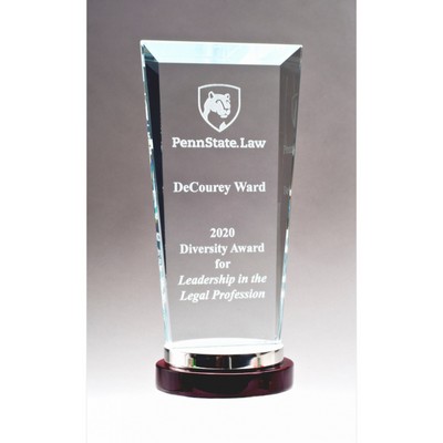 Premium Series Glass Award with Rosewood and Aluminum Base (4.25" x 9.75")