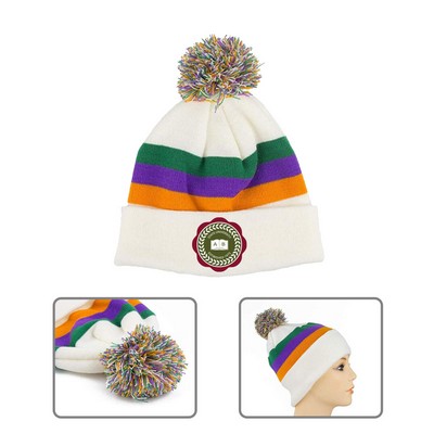 Cuffed Pom Beanie w/ 3D Embroidery