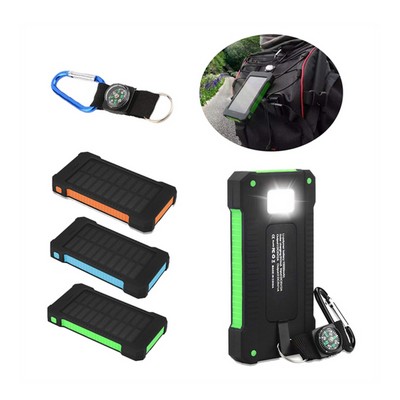 10000mAh Drop-Resistant Solar Power Bank w/Flashlight