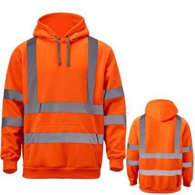 Hi Viz Class 3 Double Band 2" Reflective Tape Safety Hoodie With Kangaroo Pocket