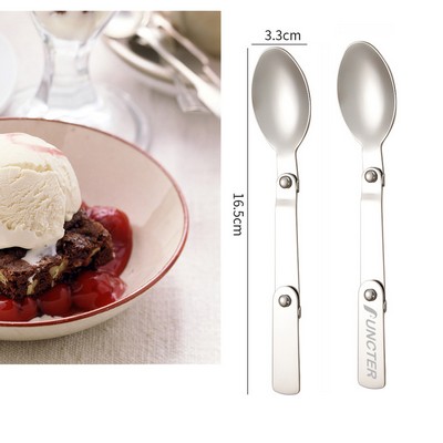 6.5" Portable Stainless Steel Foldable Salad Spoon Cake Spoon