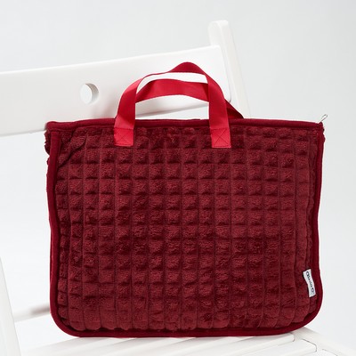 4-in-1 TRAVEL COZY BLANKET-PILLOW-BAG Premium Plaid Embossed Plush Velour Burgundy Red Alesia C.