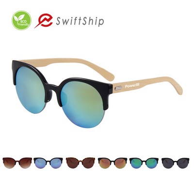 Polarized Cateye Sunglasses w/Bamboo Templed Arms