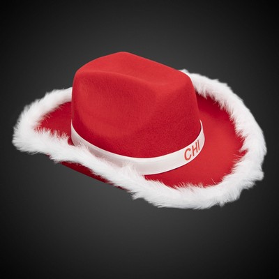 Santa Cowboy Hat w/ White Trim w/ White Imprinted Band