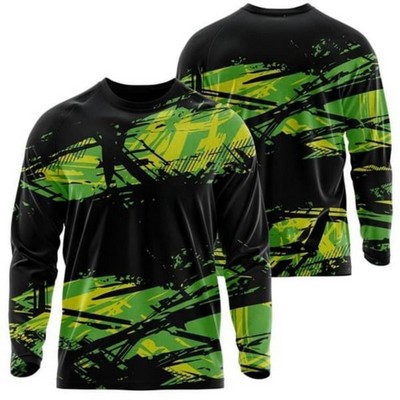 100% Cotton Full Color Fluorescent Digital Print Men's Long Sleeve T-Shirt - 5.3 oz