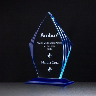 Flame Series Acrylic Award w/ Blue Accented Upright & Base (5 1/8"x7 3/4")