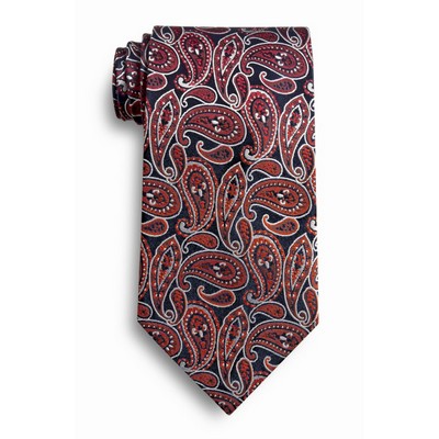 Navy Blue and Maroon Silk Paisley Tie