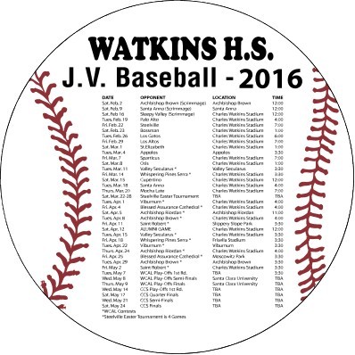 5 1/2" Baseball Schedule Magnet