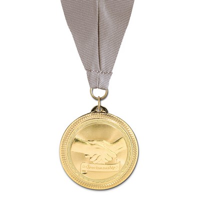 2" Sportsmanship Brite Laser Medal w/ Grosgrain Neck Ribbon