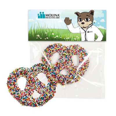 Chocolate Covered Pretzel Header Bag - Rainbow Nonpareil Sprinkles