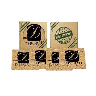 4" Econo Square Cork Coaster (Set of 4)