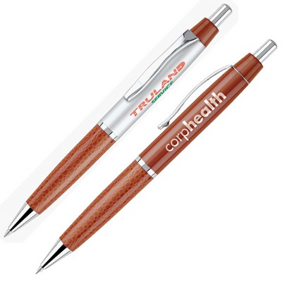 Aluminum Click Action Ballpoint Pen w/ Leatherette Barrel & Chrome Accents (OUTDATED)