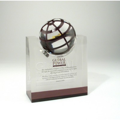 Wedge Lucite® Embedment Award w/Spinning Globe (5" x 5" x 2" x 1")