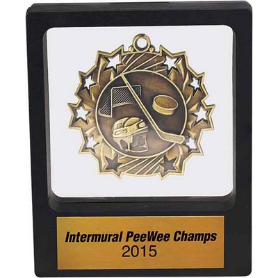 Plastic Illusion Window Medal Presentation Box with Engraved Plate