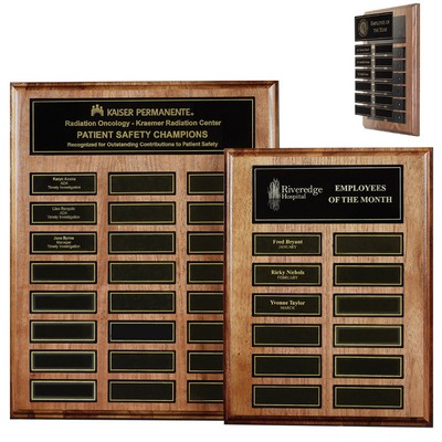 Walnut Perpetual Plaque w/ 24 Screw Mounted Plates (12"x15")