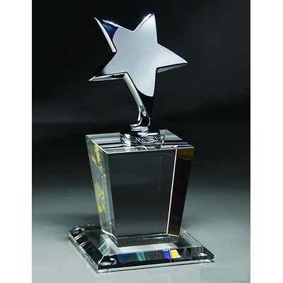 Chrome Shooting Star on Clear Crystal Pedestal Base, 4"x8"