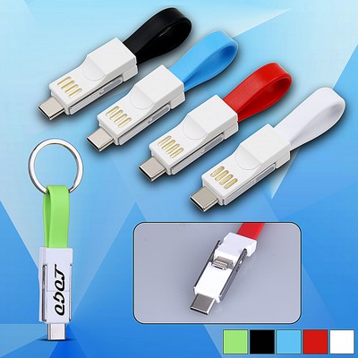 3 in 1 USB Slide Magnet Charging Cable w/ Keychain