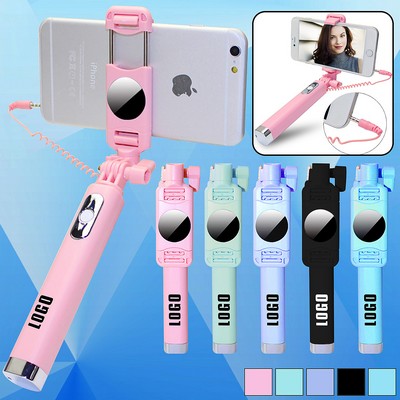 Foldable Wired Selfie Stick w/ Mirror