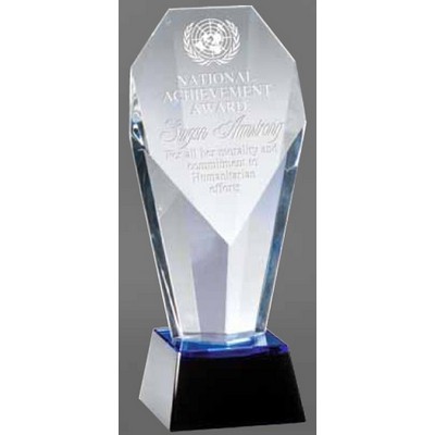 Large Crystal Slant Face Award w/Blue Highlight Base