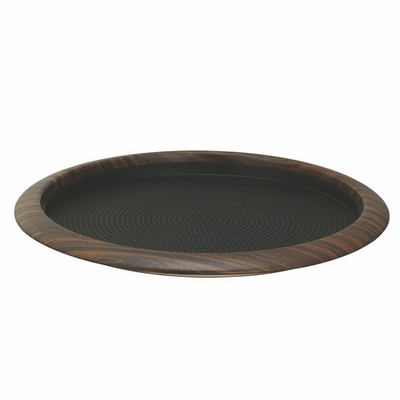 14'' Round Natural Elements Dark Wood Brown Tray w/Removable Insert