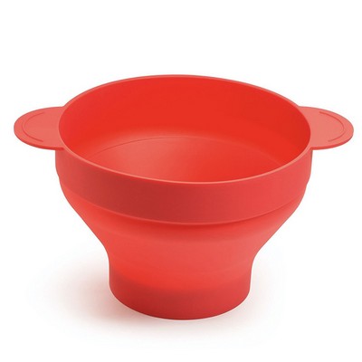 Red Foldable Microwaveable Silicone Popcorn Maker Bowl w/Lid