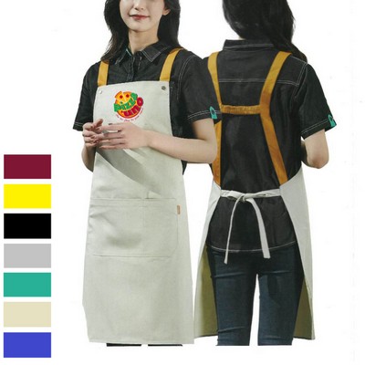 14 oz. Canvas Kitchen Apron w/ Brown shoulder Strap