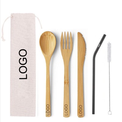 Stainless Steel Straw w/Bamboo Utensil Set