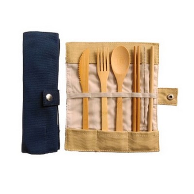 Bamboo Fork Knife Spoon Straw Utensil Set