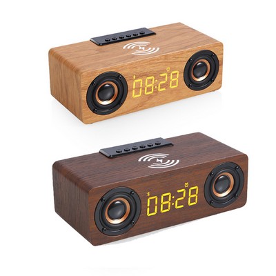 Wooden 10 W Wireless Charger with Alarm Clock & Speaker