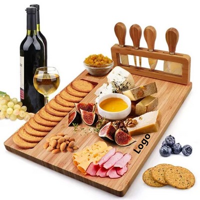 Bamboo Cheese Board and Knife Set Bamboo Wood Charcuterie Platter Serving Board Cheese Tray