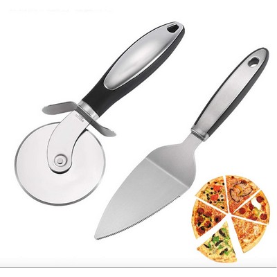 Stainless Steel Pizza Server Wheel Cutter Set