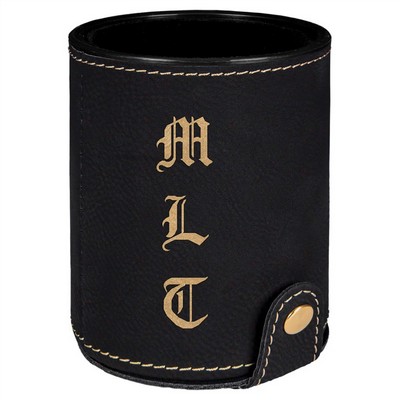 Black/Gold Laserable Leatherette Dice Cup with 5 Dice