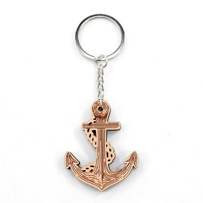 Boat Anchor Shape Wooden Keychain