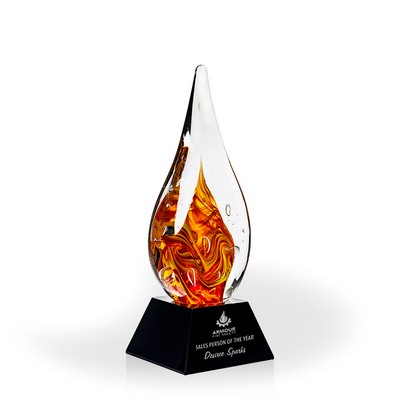 Glimmer Flame Art Glass Award - Black Pyramid Base