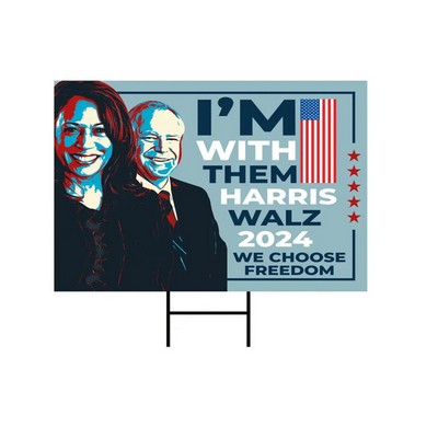 12" x 18" Harris Walz 2024 Yard Campaign Lawn Sign with Metal Stake