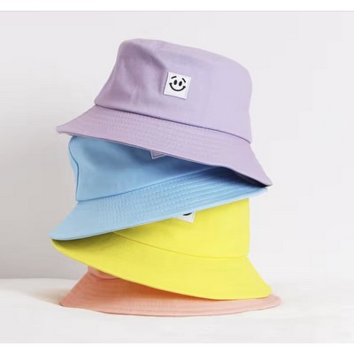 Cotton Twill Bucket Hat With Embroidered Woven Patch