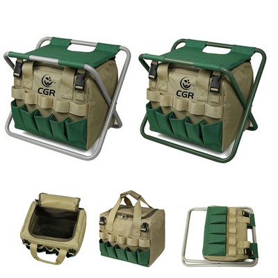 Folding Gardener Gardening Stool Organizer with Detachable Storage Tote Bag for Outdoor Hiking