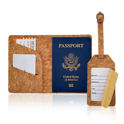 Cork Passport Holder Luggage Tag Set