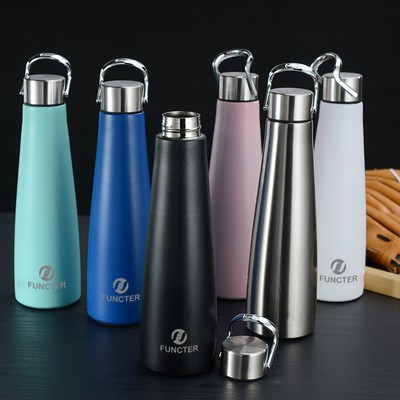 17Oz/500ml Bullet Water Bottle Vacuum Insulated Stainless Steel Bottle Thermal Bottle W/Hanging Hook