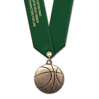 1 1/8" Basketball Cast CX Medal w/ Satin Neck Ribbon