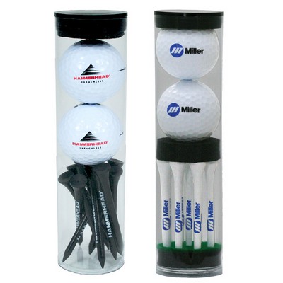 2 Ball Tube w/Nine 2 3/4" Tees & 2 Plain White Golf Balls