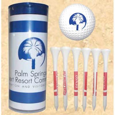 4-Color Image Insert Golf Ball Tube w/ 1 Golf Ball & Six 2 3/4" Tees