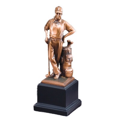 Golfer, Male Standing with Bag Electroplated Bronze Sculptures - 11" Tall