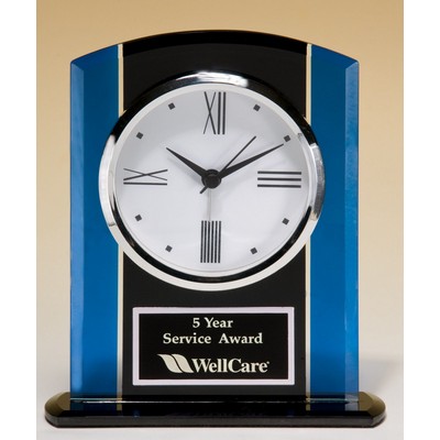 Black & Blue Glass Clock w/ Silver Bezel (5 1/4"x 6 1/4")