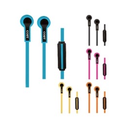 Tangle Free Flat Cable Stereo Earbuds w/Mic