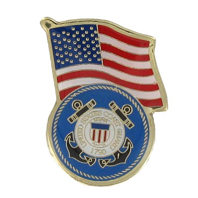 1-1/8" Coast Guard & American Flag Lapel Pin