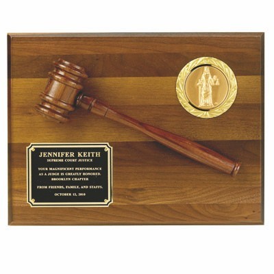 Plaque Walnut Finish w/Walnut Gavel Holds 2" Insert (9"x12")