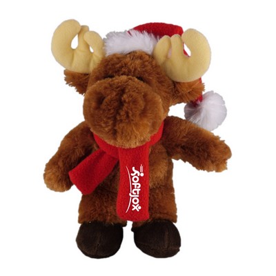 Soft Plush Stuffed Moose with Christmas Hat and Scarf