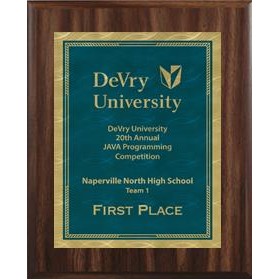 Classic Walnut Plaque 8" x 10"- Blue/Gold - 6" x 8" Victory Sunray Plate